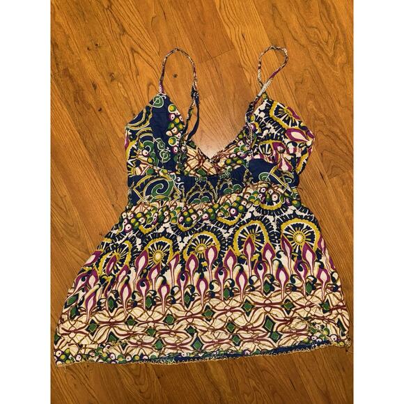 Envy Womens Multicolor Sleeveless Tank Colorful Beaded Medium Y2K Boho Hippie - Picture 3 of 3